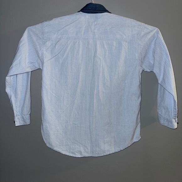 Vtg Way To Go Shirt Striped Denim Embroidered Button Down Novelty Denim Collar - Picture 6 of 9